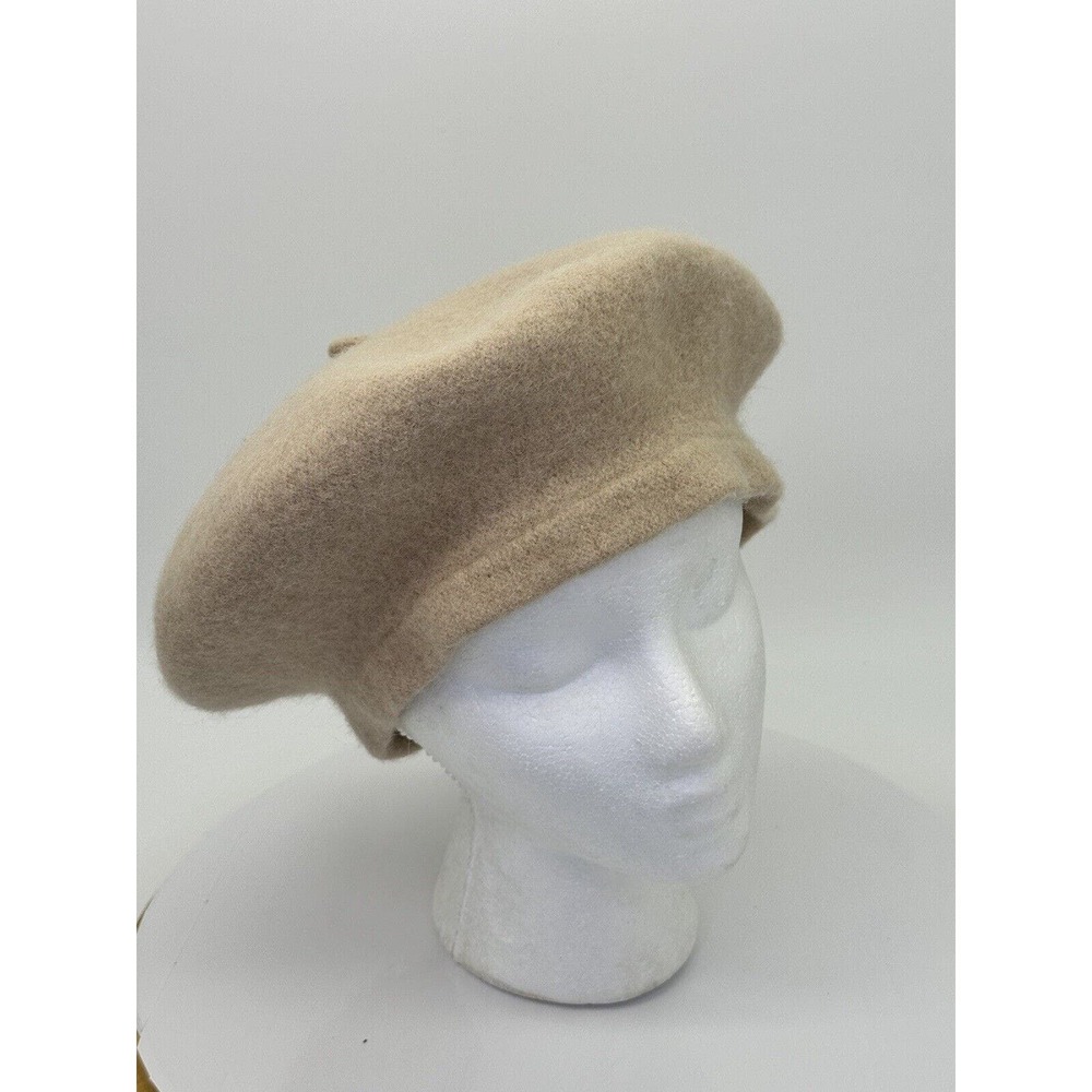 Beige Knit Wool Blend Stretch Tam Beret Cap Hat Light